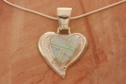 Calvin Begay Fire and Ice Opal Sterling Silver Heart Pendant